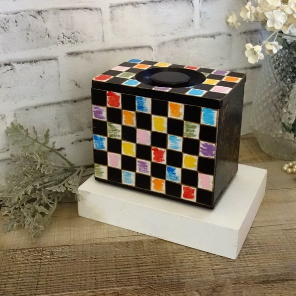 Whimsy Checks Decorative Box Black Check Decor Mosaic Art Decor Colorful Checks - Picture 4 of 8